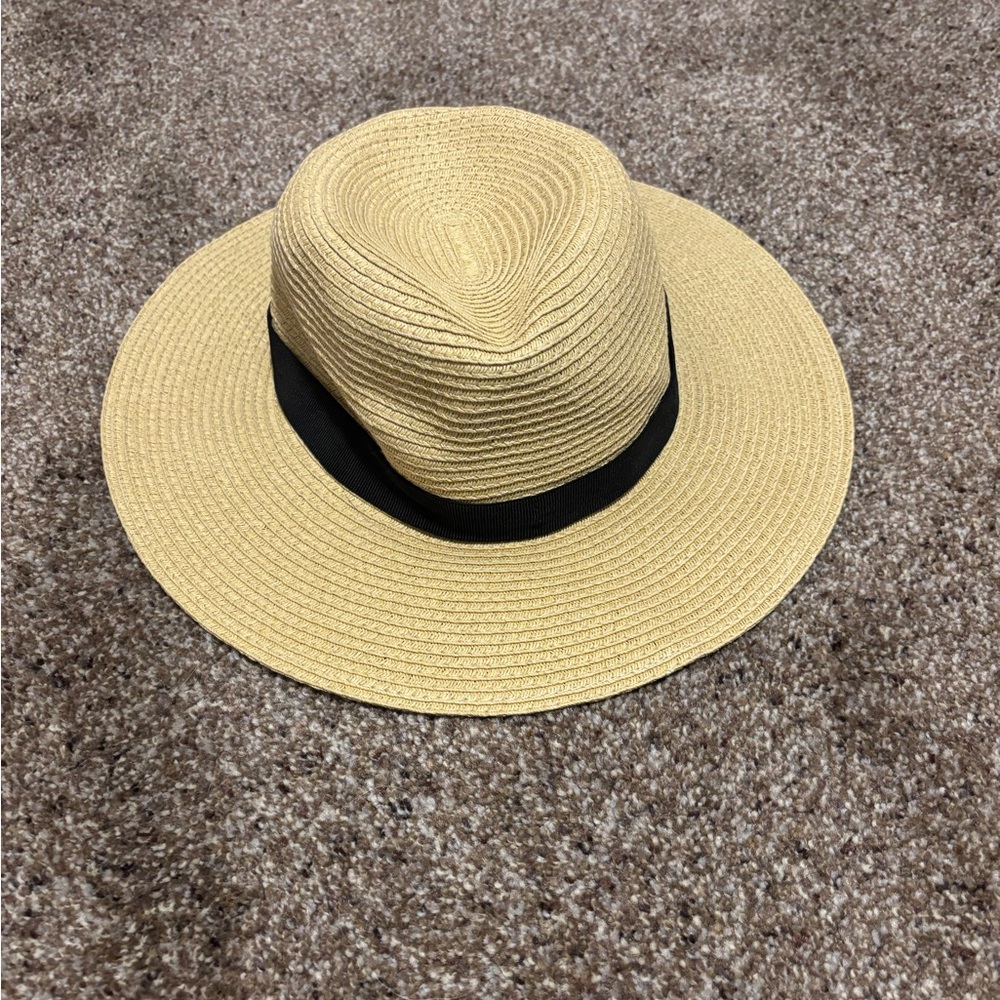 J. Crew Tan Straw Style Hat with Black Band